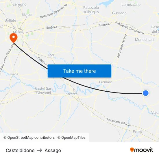 Casteldidone to Assago map