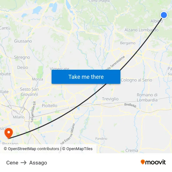 Cene to Assago map