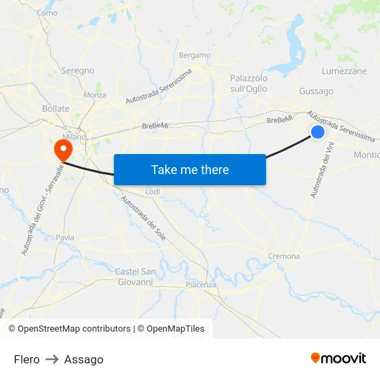 Flero to Assago map