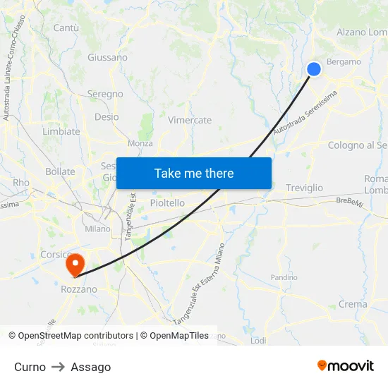 Curno to Assago map
