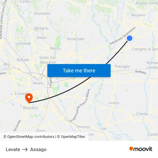 Levate to Assago map
