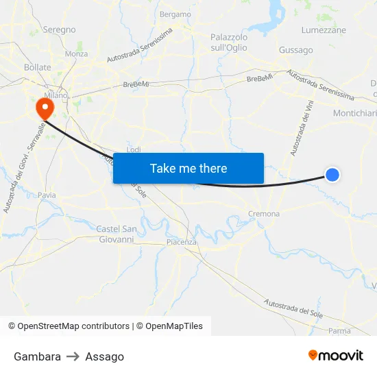 Gambara to Assago map