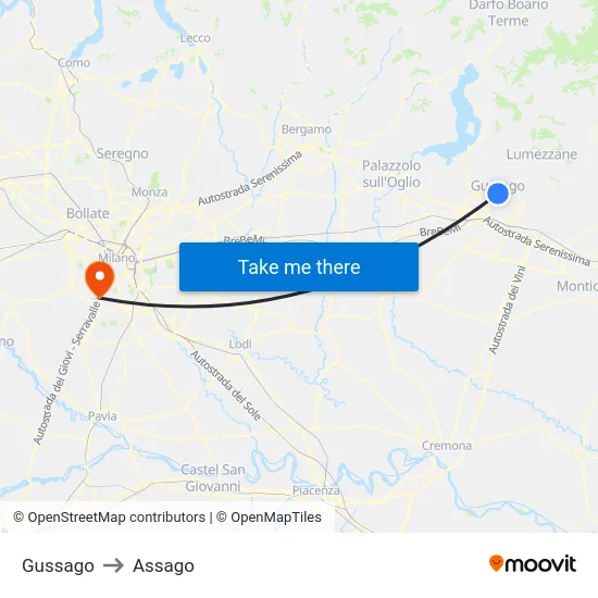 Gussago to Assago map