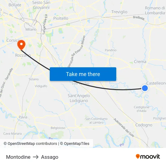 Montodine to Assago map