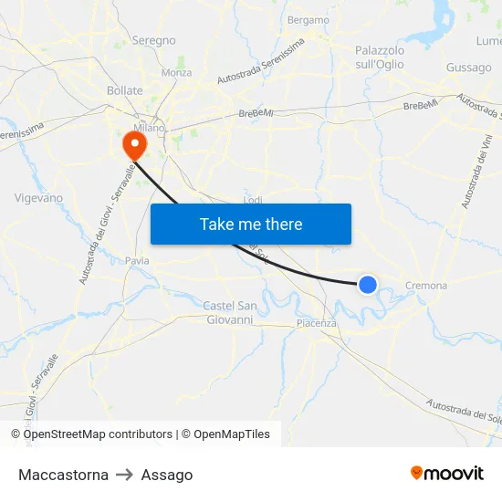Maccastorna to Assago map