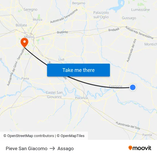 Pieve San Giacomo to Assago map