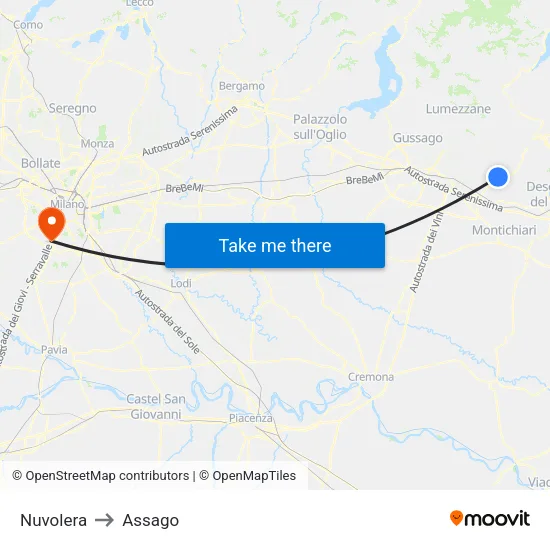 Nuvolera to Assago map