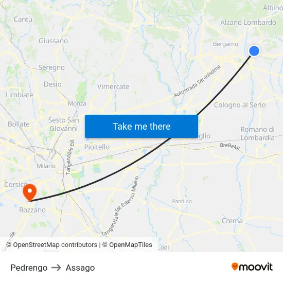 Pedrengo to Assago map