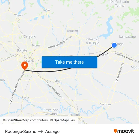 Rodengo-Saiano to Assago map