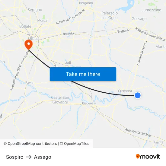 Sospiro to Assago map