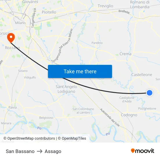 San Bassano to Assago map