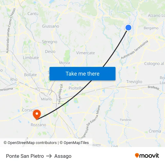 San Pietro Bridge to Assago map
