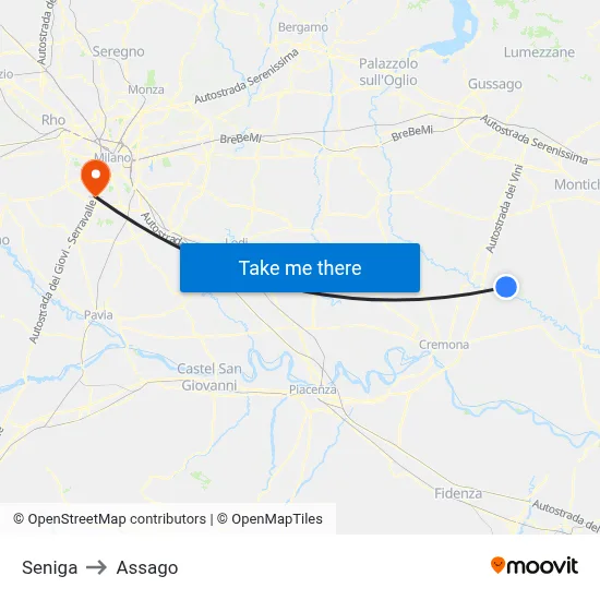 Seniga to Assago map