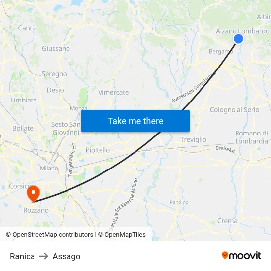 Ranica to Assago map