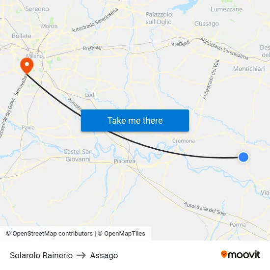 Solarolo Rainerio to Assago map
