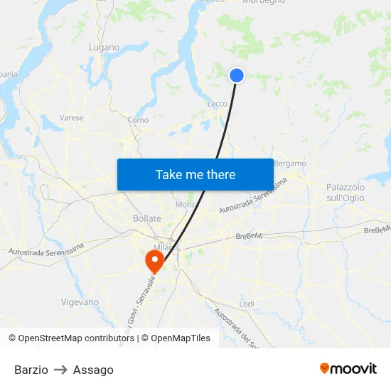 Barzio to Assago map