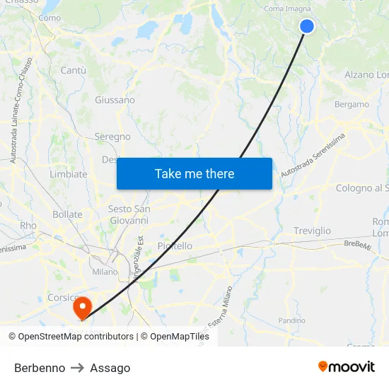 Berbenno to Assago map