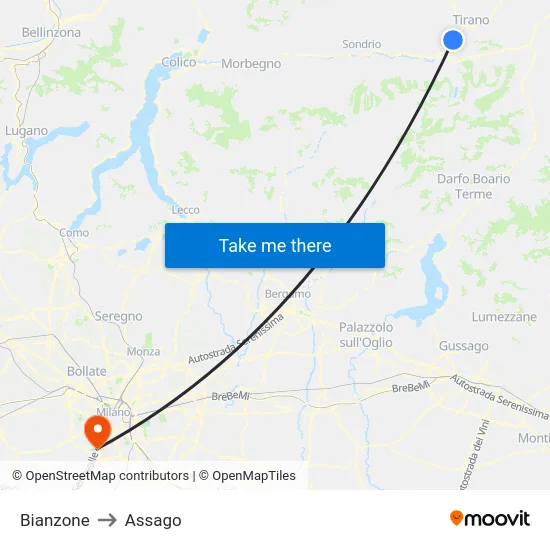 Bianzone to Assago map