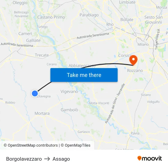 Borgolavezzaro to Assago map