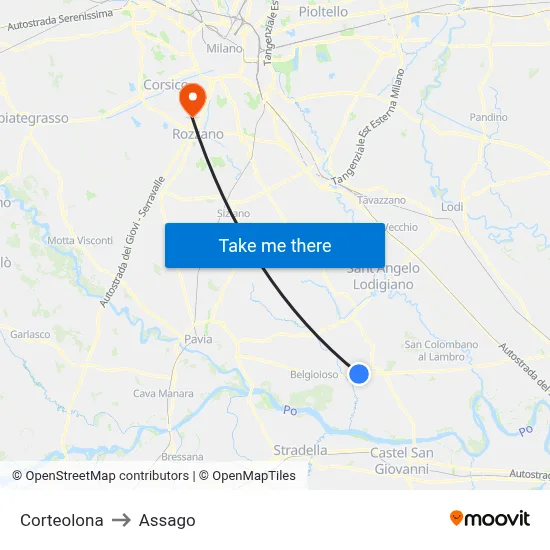 Corteolona to Assago map