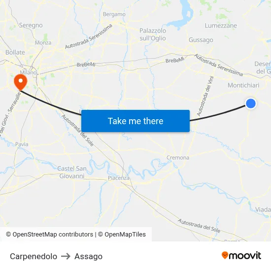Carpenedolo to Assago map