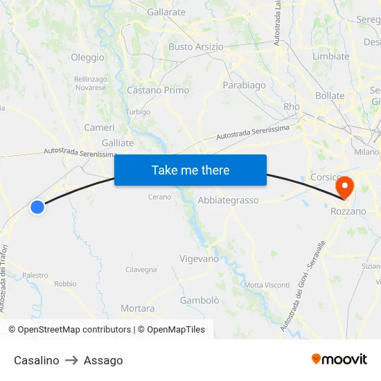 Casalino to Assago map