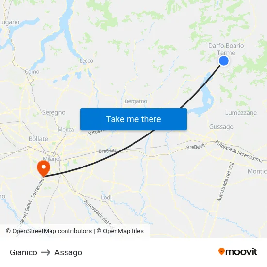 Gianico to Assago map