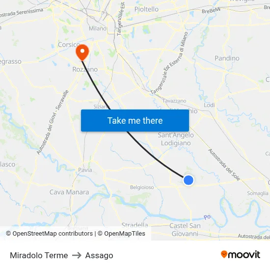 Miradolo Terme to Assago map