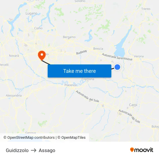 Guidizzolo to Assago map