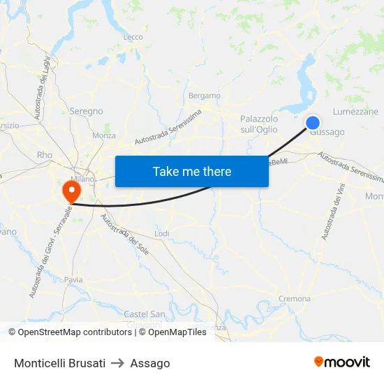 Monticelli Brusati to Assago map
