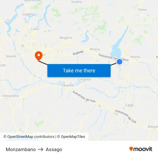 Monzambano to Assago map