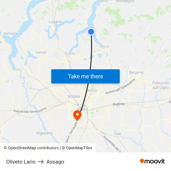 Oliveto Lario to Assago map