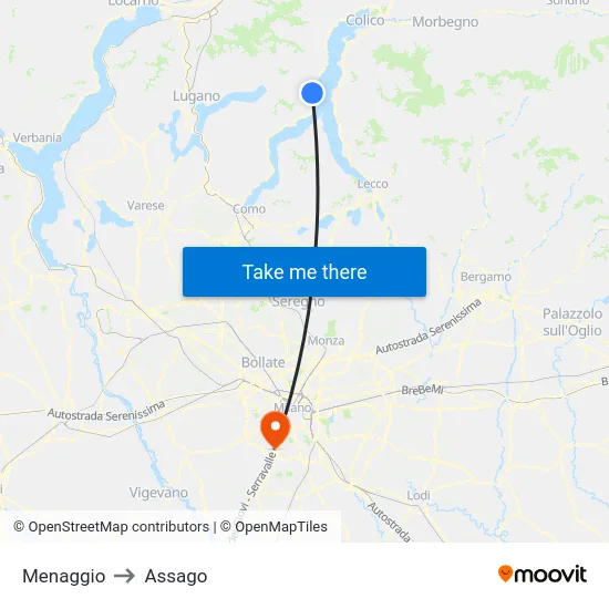 Menaggio to Assago map