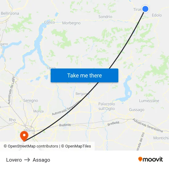 Lovero to Assago map