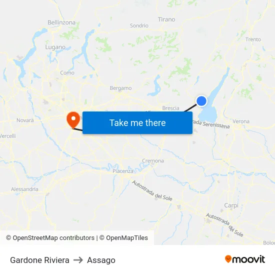 Gardone Riviera to Assago map
