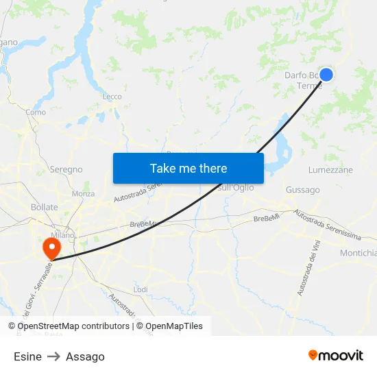 Esine to Assago map