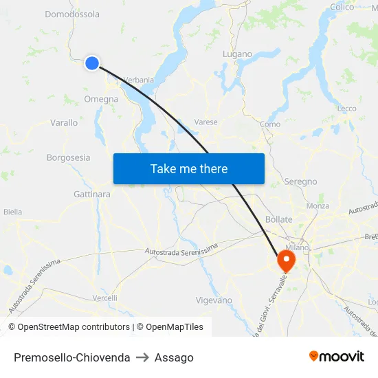 Premosello-Chiovenda to Assago map