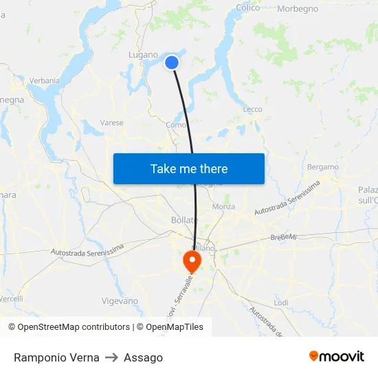 Ramponio Verna to Assago map