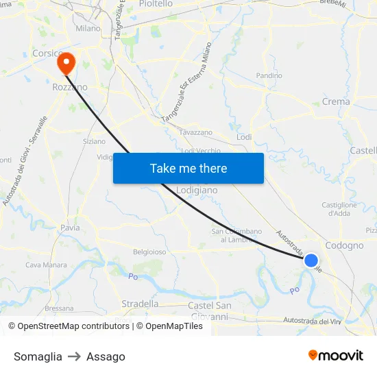 Somaglia to Assago map