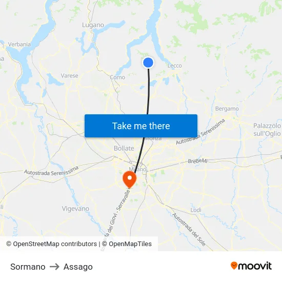 Sormano to Assago map