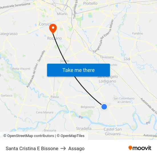 Santa Cristina E Bissone to Assago map