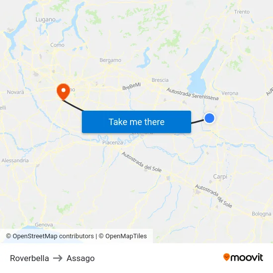 Roverbella to Assago map