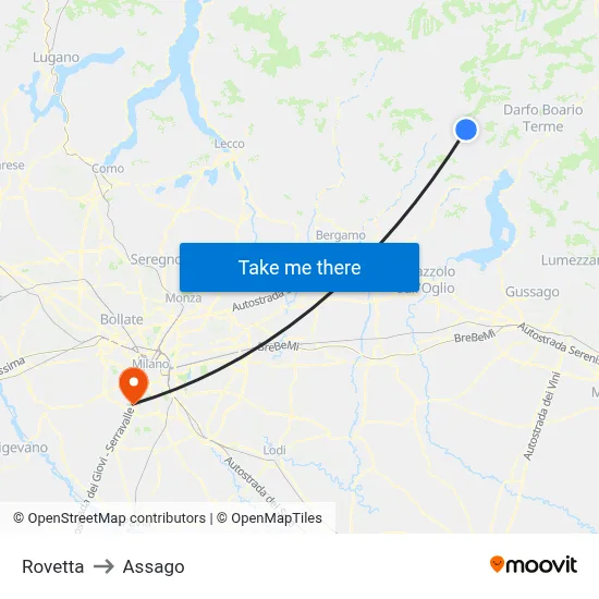 Rovetta to Assago map