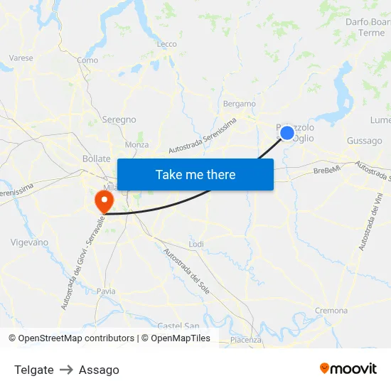 Telgate to Assago map