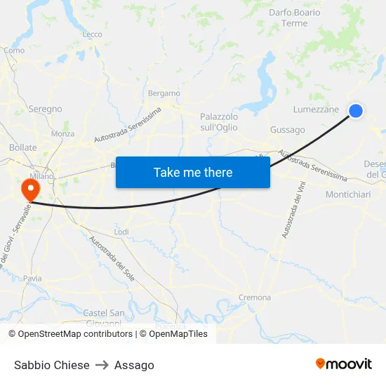 Sabbio Chiese to Assago map