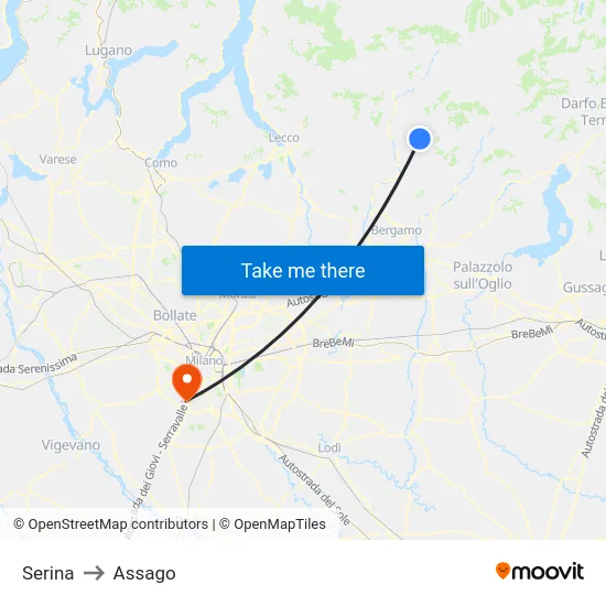 Serina to Assago map