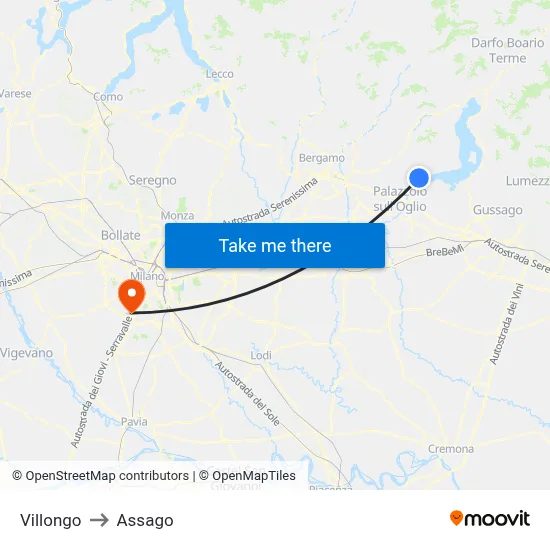 Villongo to Assago map
