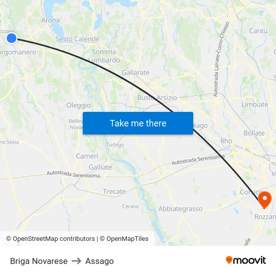Briga Novarese to Assago map