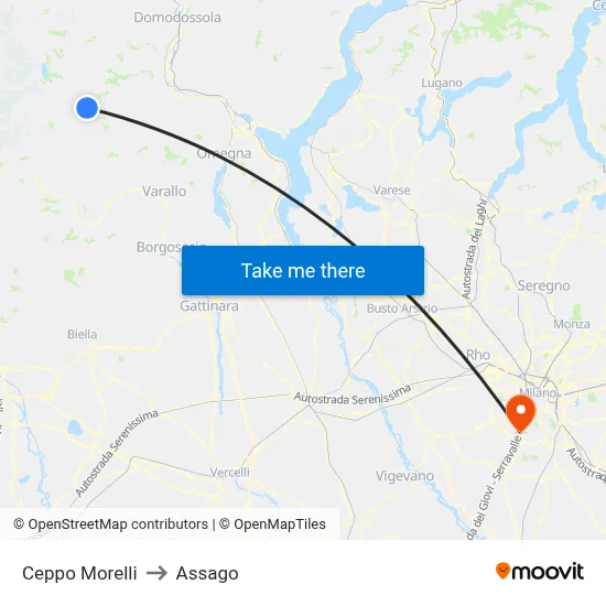 Ceppo Morelli to Assago map