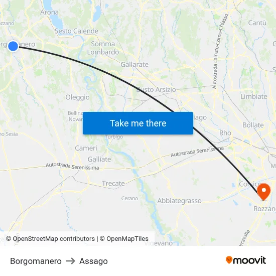 Borgomanero to Assago map